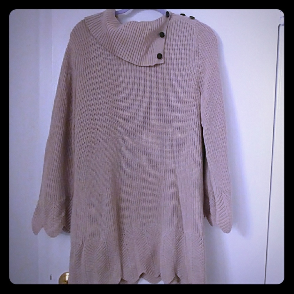 Lovely tan cowl sweater with buttons